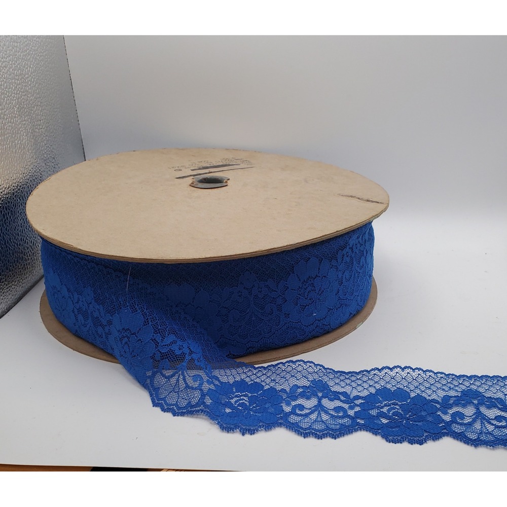 Royal Blue Floral Scalloped Lace Trim 2.25 Inch Sapphire Blue Sewing Bulk Spool